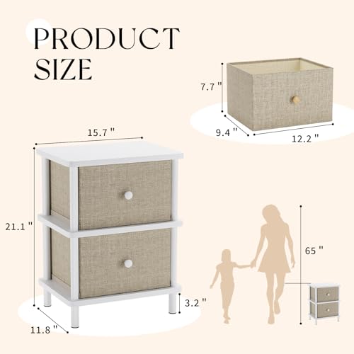 Apicizon Nightstand with 2 Drawers, Boho Side Table with Storage, White | Small End Table with Solid Wood Legs, for Small Spaces, Bedroom, Living Room, Entryway, Easy Assembly - color: White