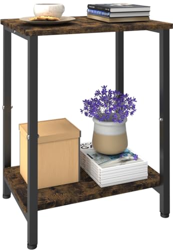 2 Tier Side Table, Heavy Duty End Table with Shelves, Narrow nightstand Table for Small Spaces, Record Player Table for Bedroom, Living Room, Sofa Couch - Rustic Brown & Black - color: Black, size: 2-Tier