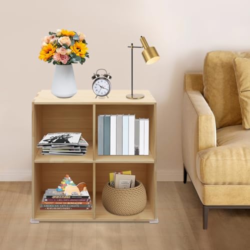 4-Cube Solid Wood Bookshelf, 2-Tier Storage Organizer Semi-Open Floor Display Shelf Closet Cabinet for Home Office Library School, 12" D x 24" W x 24" H - size: 4-Cube