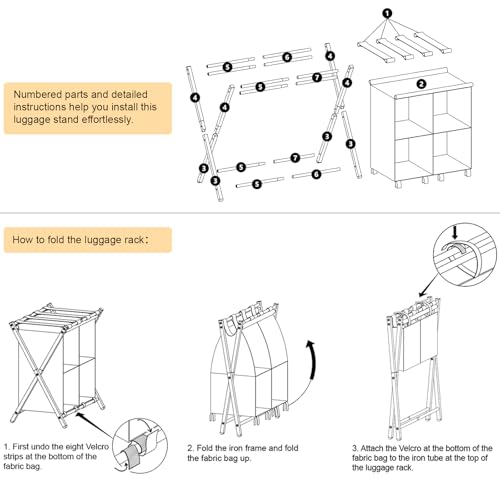 aboxoo 2 Pack Luggage Rack with storage, Guest Room Folding Suitcase Stands, Holds up to 120 lb, Space Saving Suitcase Holders for guest room, Bedroom Hotel, Black