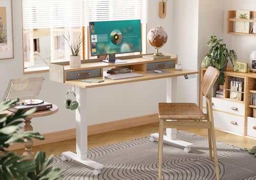 Claiks Standing Desk with Drawers, Stand Up Electric Standing Desk Adjustable Height, Sit Stand Desk with Storage Shelf and Splice Board, 55 Inch, Natural - color: Nature, size: 55.1×23.6