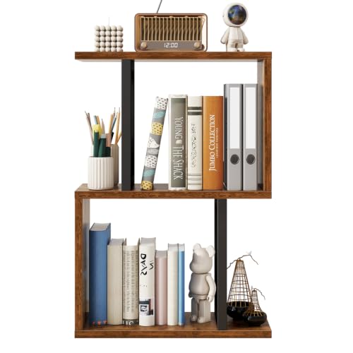 IBUYKE Small Desktop Bookshelf 25”H Tabletop Shelf Organizer Bookcase for Magazine/Books 3 Tier Wood Desk Organizer for Office, Home or School UTMZ011H - color: Brown