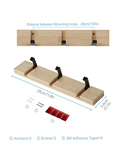 JSVER Coat Rack Wall Mount Coat Hooks, Coat Hooks Wall Mounted with 3 Standard Retractable Hooks, Space-Saving Coat Rack for Entryway, Hallway, Bathroom, Living Room, Bedroom - size: 11.8 Inch 3 Hooks