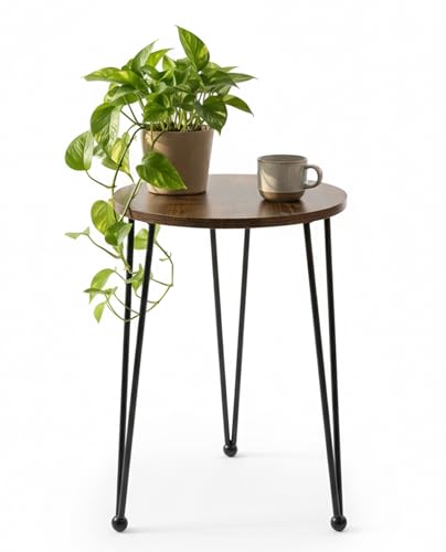 17 Inch Tall Metal Plant Stand Indoor,Heavy Duty Flower Pot Holder with 11.5 Inch Modern Round Board Table,Sturdy Metal Tripod Design Side Table,Matte Black