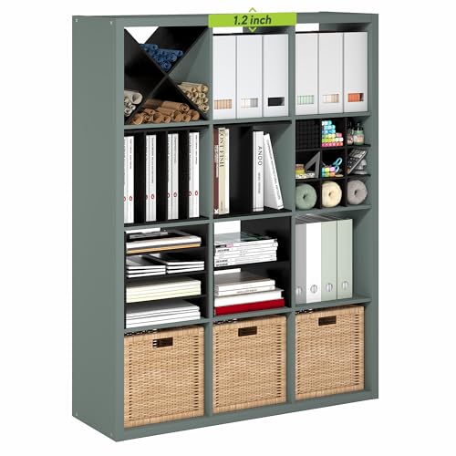 Furinno Cubicle Book Shelf, 12-Cube Bookshelf, Extra Thick Frame Reversible Bookcase with Open Back, 14.6" x 44" x 58", for Living Room, Bedroom, Home Office, Sage Green - color: Sage Green, size: 12-Cube