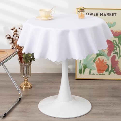 Small Round White Tablecloth 36 Inch | Polyester Fabric Washable Table Cover Decorative Wrinkle Resistant Solid Color Table Cloth for Kitchen Dinning Party Wedding - color: White, size: 36" (Round)
