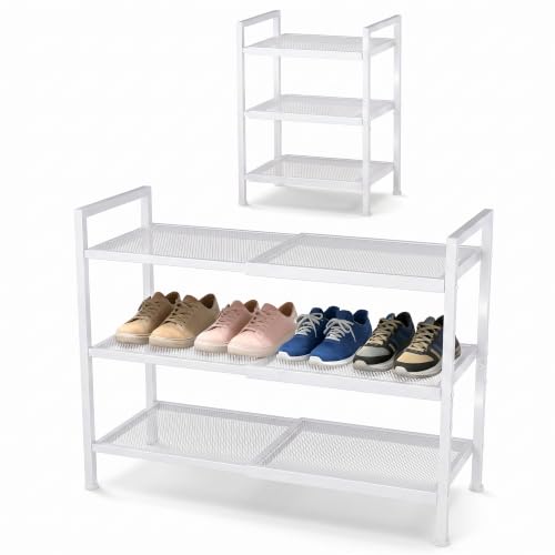 Shoe Rack, Expandable Shoe Rack for Closet, Adjustable Shoe Organizer for Entryway, Shoe Storage Organizer for Door Entrance, Garage, Bedroom (White, 3-Tier) - color: White, size: 3-Tier
