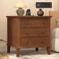 IKENO Solid Wood Nightstand with 3 Drawers, Tall Leg Bedside Table with Charging Station, Farmhouse Night Stand with Wood Slide Rail, Anti-Scratch Foot Pads for Bedroom，Walnut - color: Walnut