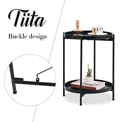 Tiita 2 Pack Round End Table Mental 2-Tier Side Table Nightstand/Small Iron Tables Accent Coffee Table for Living Room Bedroom Office Small Space - color: 2 Pack Teatable-black