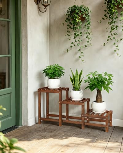 Corner Ladder Plant Stand Indoor, Plant Display Rack for 3 Plants | 3 Tier High Low Flower Stand, Rectangular step Plant Shelf for Indoor Plants, Long Plant Stand for Patio Balcony Living Room