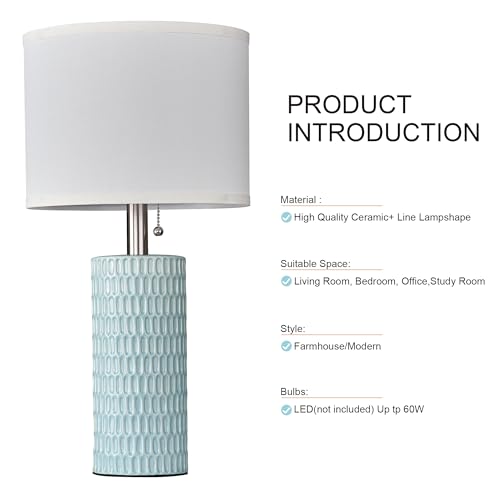 Reaketon Table Lamps for Living Room Set of 2, Ceramic Table Lamps for Bedroom, 20" Modern Lamps for Night Stands, Blue - color: Sky Blue