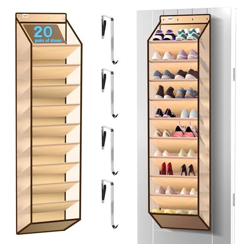 Kotkn 10 Tier Over The Door Organizer - Heavy Duty Hanging Storage Rack with Sturdy Oxford Fabric, Holds 20+ Pairs of Footwear, Boots & Sneakers, Saves 50% Closet Space(Beige) - color: 10-cell Beige
