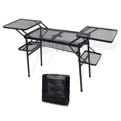 Nice C Camping Metal Table, Compact Outdoor Folding Tailgate Grill Table | Lightweight Fold-Up, 4 Side Tables, Mesh Net, BBQ, Camping, Picnic
