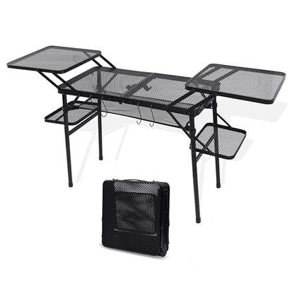 Nice C Camping Metal Table, Compact Outdoor Folding Tailgate Grill Table | Lightweight Fold-Up, 4 Side Tables, Mesh Net, BBQ, Camping, Picnic