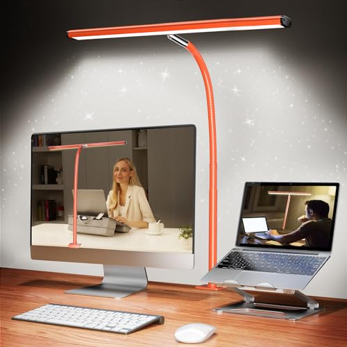 Airlonv LED Desk Lamp for Office Home, Eye-Caring Desk Light with Stepless Dimming Adjustable Flexible Gooseneck, 10W USB Adapter Desk Lamp with Clamp for Reading, Study, Workbench (Orange) - color: Orange, size: Standard