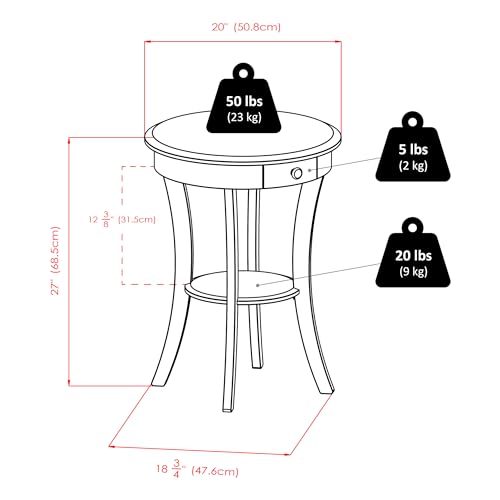 Winsome Sasha Round Accent Table with Drawer and Shelf, for Living Room, Bedroom, Black - color: Black