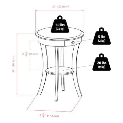 Winsome Sasha Round Accent Table with Drawer and Shelf, for Living Room, Bedroom, Black - color: Black