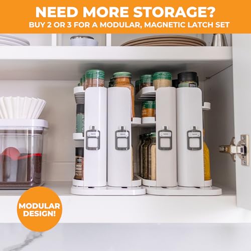 Spice Rack Organizer for Cabinet, 4 Adjustable Shelves | 4 Snap-In Adjustable Shelves, 8.9"H x 6.1"W x 10.8"D, Magnetic Modular Connect, Pivot-Up Shelves, Small Things Tray, No Tools