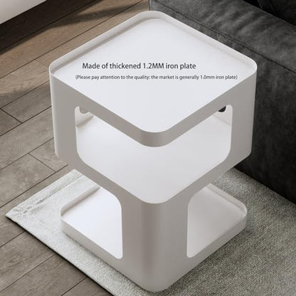 ZHBHHYZ Modern Side Table, White End Table, Unique Nightstand, Bedside Table, Metal 3-Tier Night Stand with Storage, Accent Side Table for Couch, Bedroom, Living Room, No Assembly Required - color: White