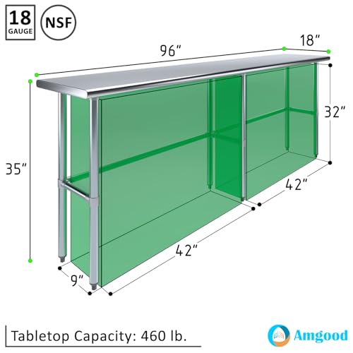 18 in. x 96 in. Open Base Stainless Steel Work Table | Residential & Commercial | Food Prep | Heavy Duty Utility Work Station | NSF - size: 96 in. Length x 18 in. Width