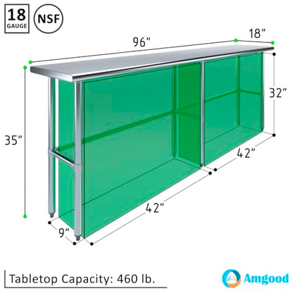 18 in. x 96 in. Open Base Stainless Steel Work Table | Residential & Commercial | Food Prep | Heavy Duty Utility Work Station | NSF - size: 96 in. Length x 18 in. Width