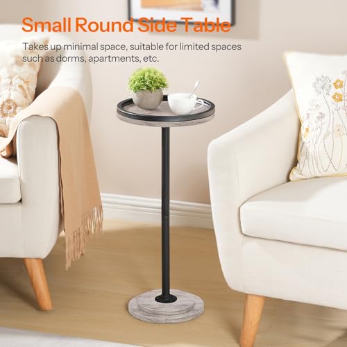 HOOBRO Small Round Side Table, Drink Table, Coffee Martini Table with Pedestal Accent for Small Spaces in Living Room, Bedroom, Sofa Couch, Greige and Black BG168BZ01 - color: Greige + Black
