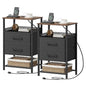 JARHETUN Nightstand Set of 2, Night Stands with Charging Station, 26.4 Inch Tall Bedside Table with Metal Shelf, Side Table with 2 Fabirc Drawers for Bedroom, Rustic Brown - color: Rustic Brown, style: Power