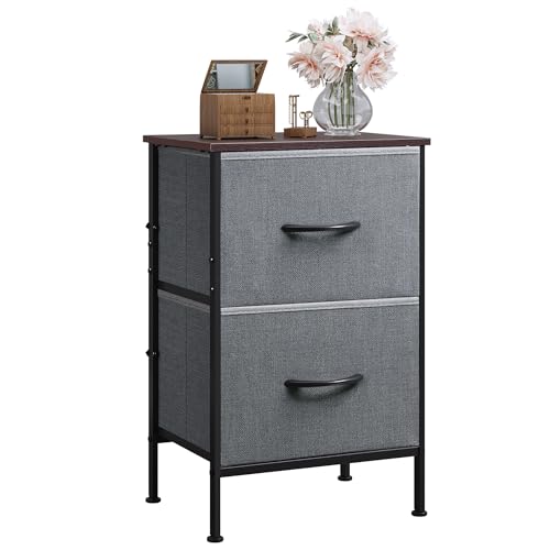 WLIVE Night Stand, Small Dresser with 2 Drawers & Wooden Top, Nightstand with Fabric Bins, Bedside Table End Table for Bedroom, Closet, Entryway, College Dorm, Charcoal Black - color: Dark Grey, size: 11.8"D x 15.7"W x 24.9"H