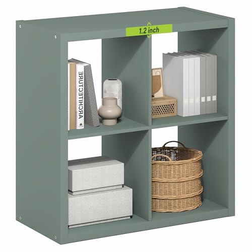 Furinno Cubicle 4-Cube Book Shelf, Extra Thick Frame Bookshelf, Light Grey | 14.6" x 30" x 30", Reversible Bookcase with Open Back, for Living Room, Bedroom, Home Office - color: Sage Green, size: 4-Cube