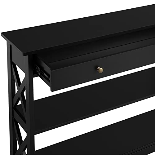 Yaheetech TV Stand, Entertainment Center with Drawer, 39.5" Media Console Table for TV with 2 Open Shelves for Bedroom, Living Room, Entryway, Black - color: Black