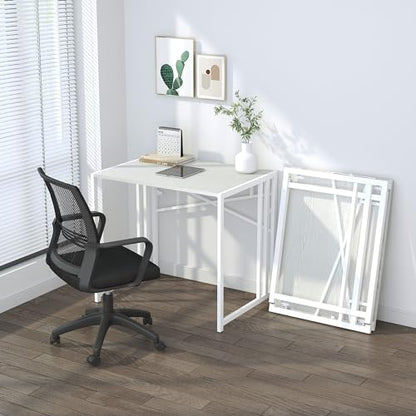 Lutown-Teen Small Folding Desk 32 inch, No Assembly Required Small Office Desk, Writing Gaming Computer Camping Desk, White - color: White, size: 32 Inch