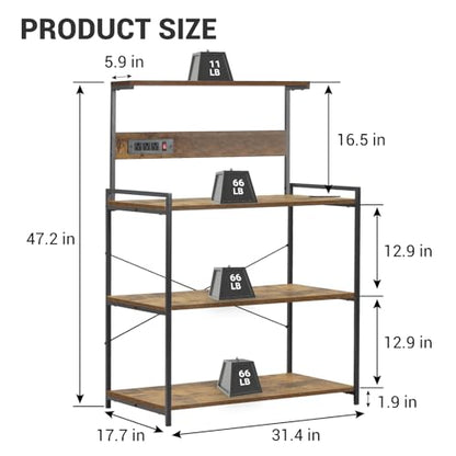 4-Tier Kitchen Baker's Rack with Power Outlet, Microwave Stand and Storage Shelves, Coffee Station Organizer (Rustic Brown) - color: Brown