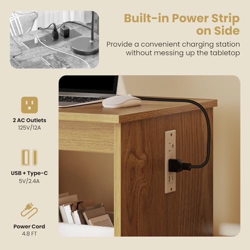 Giantex Folding Sewing Table with Charging Station, Storage Trays & Shelf | Rolling Craft Table with Lockable Wheels, Foldable Sewing Machine Cabinet Desk for Small Spaces, Dorms, Natural - color: Natural