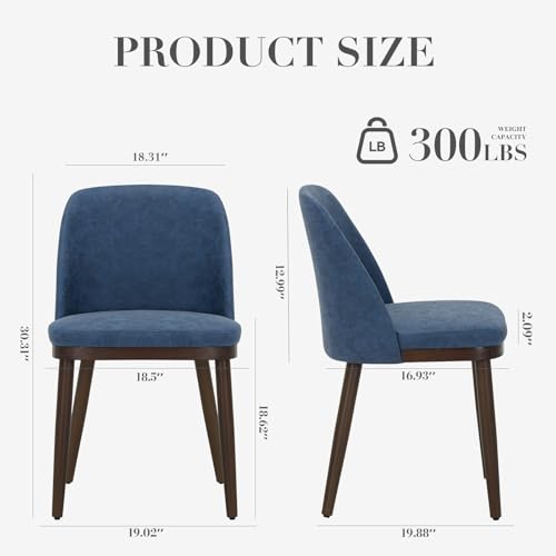 COLAMY Upholstered Dining Chairs Set of 2, Modern Kitchen Chairs with Back, Leather Side Dining Room Chairs with Wood Legs for Kitchen Dining Room Restaurant,Blue - color: Blue, size: Set of 2