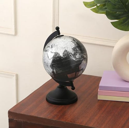 5" World Globe With Sturdy Metal Stand (NOT PLASTIC!) - Desktop Globes For Home Desk Table Office Decor - Book Shelf Decor Globe - 5 Inch - Metallic Black