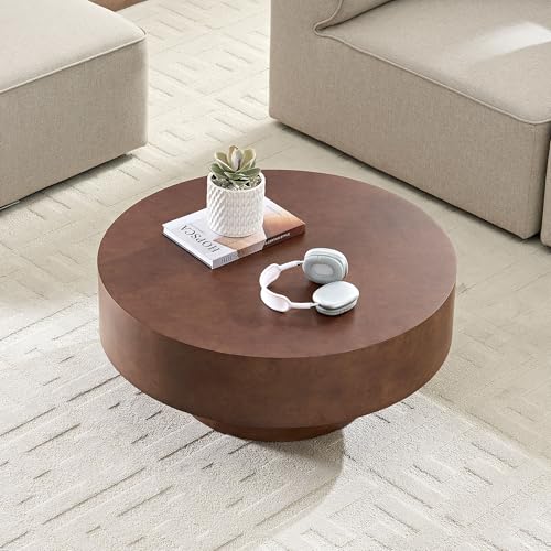 31.49'' Round Coffee Table Modern Wood Coffee Table for Living Room, Contemporary Circle Drum Pedestal Style, Faux Burl Wood Veneer Pattern, Easy Assembly, Walnut - color: Ø31.49''-faux Burl Wood