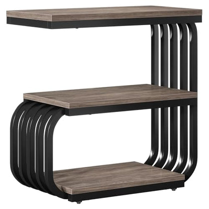 Tribesigns Small Narrow End Table with Storage Shelf, Industrial Side Tables with Curved Metal Frame, 3-Tier Accent Table and Nightstand for Living Room, Bedroom, Small Space (1, Grey) - color: Grey