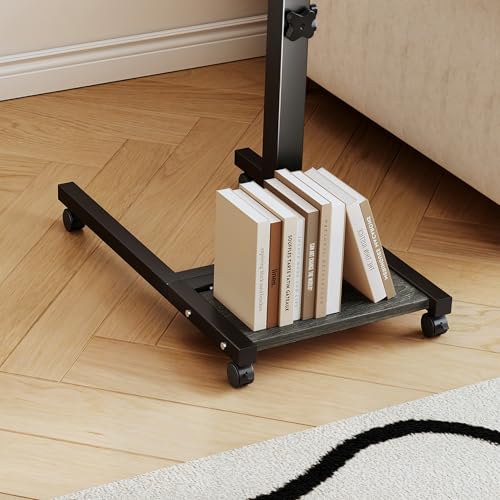 Furist Overbed Table with Wheels Adjustable Height, Mobile Standing Stand Up Rolling Laptop PC Desks with Tilting Top Height Tray Side Computer Workstation for Bedroom on Hospital Home Use, Black - color: Black