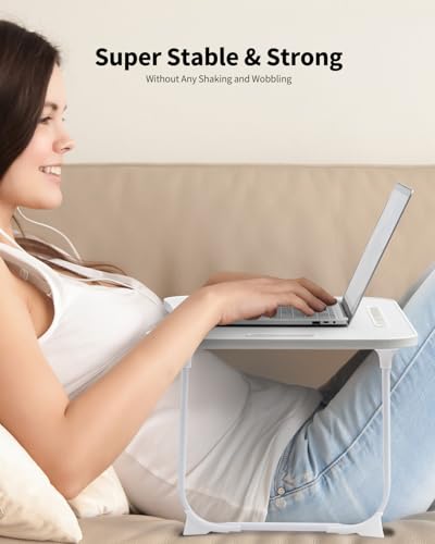 Foldable Lap Desk, Laptop Bed Desk, Portable Lap Table, Laptop Bed Table with Cup Holder & Tablet Slot & Lifting Handle for Working Writing Drawing & Eating - White - color: White