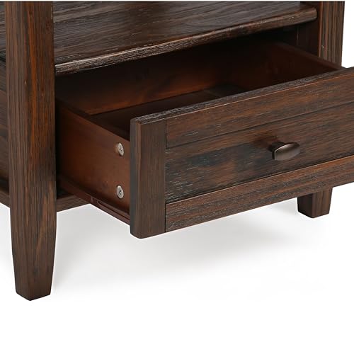 SIMPLIHOME Warm Shaker End Table - 20" Wide x 20" High Solid Wood Side Table in Distressed Charcoal Brown, Transitional Accent Table for Living Room with Drawer, Open Shelf and Square Tapered Legs - color: Distressed Charcoal Brown, size: 20 inch, style: