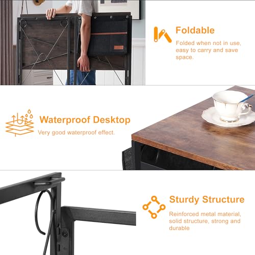 VECELO 39 Inch Folding Desk Simple Assembly, Writing Computer Desk for Home Office Study Office Foldable Table for Small Spaces,Classic Brown,2 Set