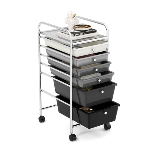 GOFLAME 6-Drawer Rolling Storage Cart, Multifunctional Art Craft Organizer Cart, Mobile Utility Storage Cart with Removable Drawers & Lockable Wheels, Craft Cart for Home Office, School, Gray Gradient - color: Gray Gradient, size: 6-Drawer without Wood To