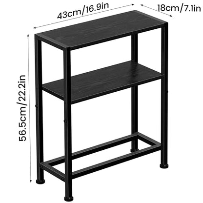 Narrow Side Table Set of 2 for Small Space, 2-Tier Small End Table with Shelf Holder, Slim Nightstand, Skinny Snack Couch Table in Living Room, Bedroom, Study, Kitchen and Balcony (Black) - color: Black