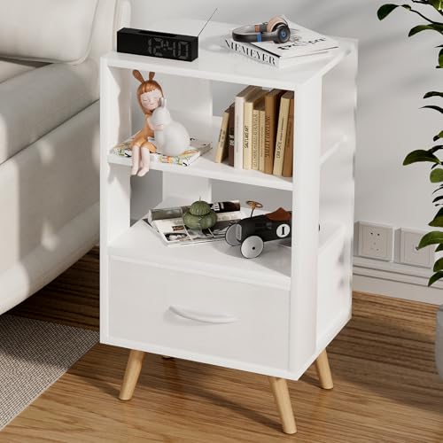 Aenuert Night Stand, White Nightstand with Drawer, Side Table with Open Storage, 3-Tier Modern End Table, Bedside Table for Small Space, Living Room, Bedroom - color: White, size: 3-Tier
