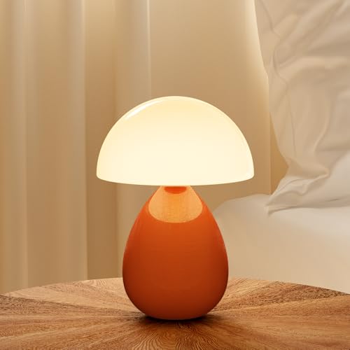 Dawnwake Mushroom Lamp Table Lamp for Bedroom,Ice Crackle Desk Lamp Bedside Small Lamps for Living Room Night Stands,Table Lamps Cute Modern Mid Century Lamps (Orange-Ice Crackle) - color: Orange-Ice Crackle