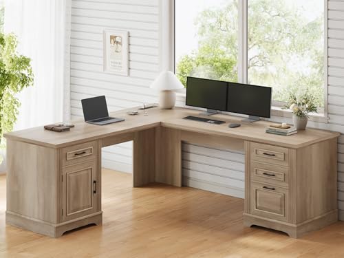 Itaar Farmhouse L Shaped Desk, Executive Computer Desk with Drawers and Storage Cabinet, Home Office Desk with File Drawer and Power Outlet, Corner Desk, Workstation for Office Home, Oak - color: Oak, size: L Shaped Desk