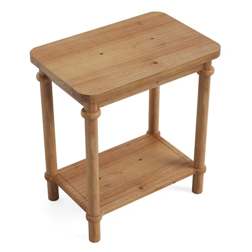 LITTLE TREE Solid Wood End Table, 25.6 H Narrow Side Table w/2-Tier Shelves, Narrow End Table with Round Edges, Small Wood Side Tables for Living Room Bedroom Bathroom Entryway(15.75" D x 23.62" W)
