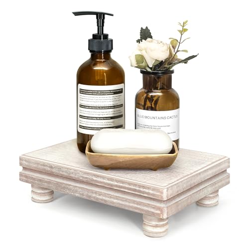 EOSAHR Wood Riser for Decor: Pedestal Stand for Kitchen Sink, Natural Wood | Recessed Line, Waterproof Display Stand, Sponge Holder, Perfume Organizer, Bathroom Tray Countertop - color: Natural