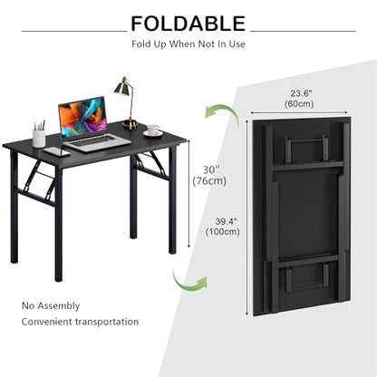 Need Computer Desk Folding Table Writing Desk/Compact Desk/Foldable Desk with BIFMA Certification, No Install Needed, Black AC5CB-100-60 - color: Black & Black Frame, size: 39inch