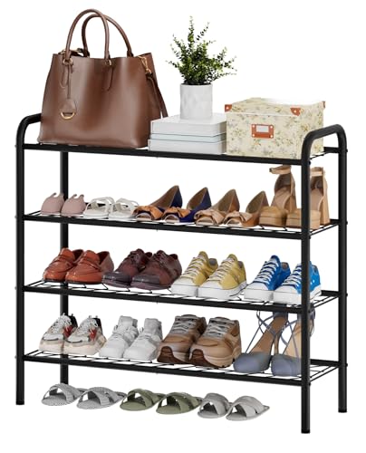 viewcare Shoe Rack for Closet, 4-Tier Long Shoe Rack for Entryway & Garage, Black Shoe Organizer Holds 12-16 Pairs, Sturdy Metal Construction - size: 4-Tier(Long)